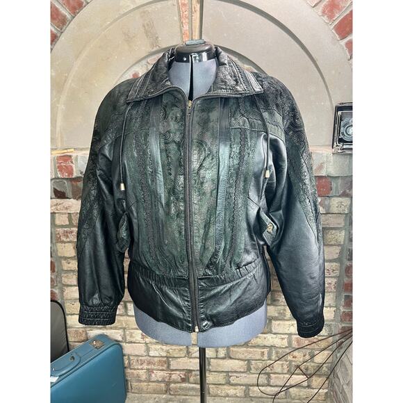 badlands leather jacket unique pattern dolman sleeve 1990s black - Picture 1 of 16